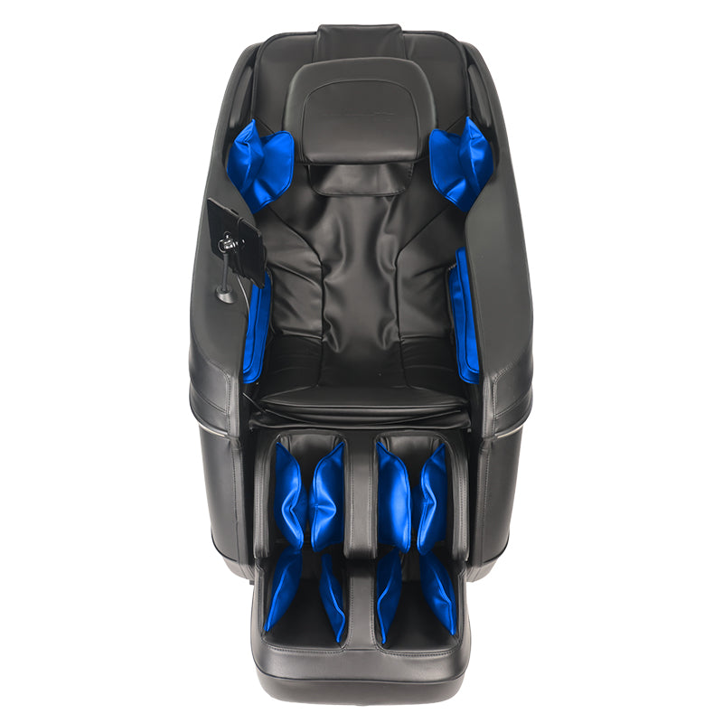 Close-up of the Kyota Zenyu M338 massage chair’s airbag compression system inflating around the user’s arms and legs.