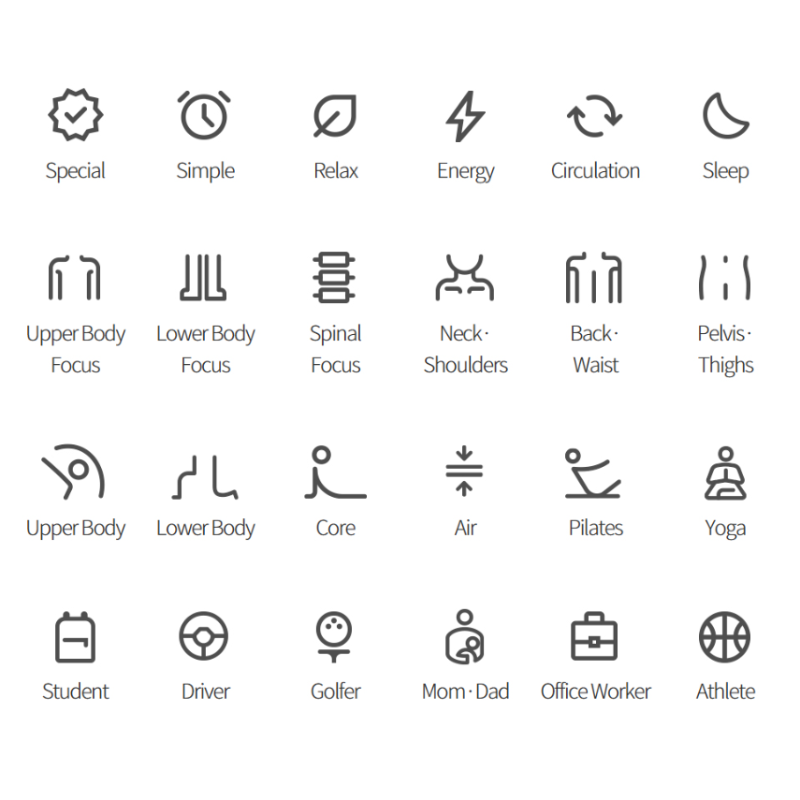 Ceragem Pause M10 interface displaying 24 automatic massage programs.