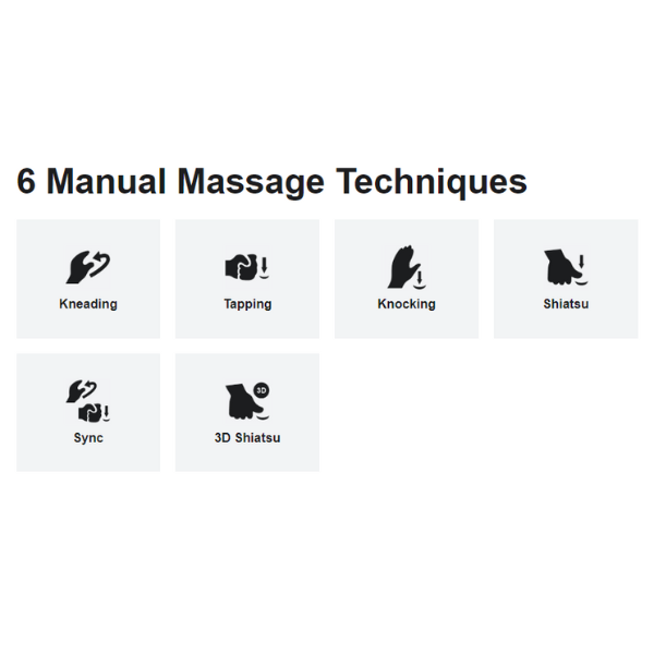 The Osaki OS-3D Belmont Massage Chair offers 6 manual massage techniques to make sure the user has a quality massage experience. 