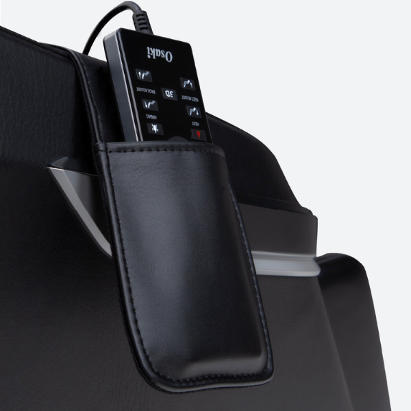 The Osaki OS-3D Belmont Massage Chair has a remote control packet to safely store your remote during and after your massage. 