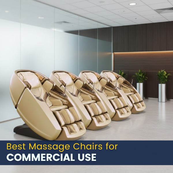 Commercial-grade massage chair in a public or professional setting with text ‘Best Massage Chairs for Commercial Use’.