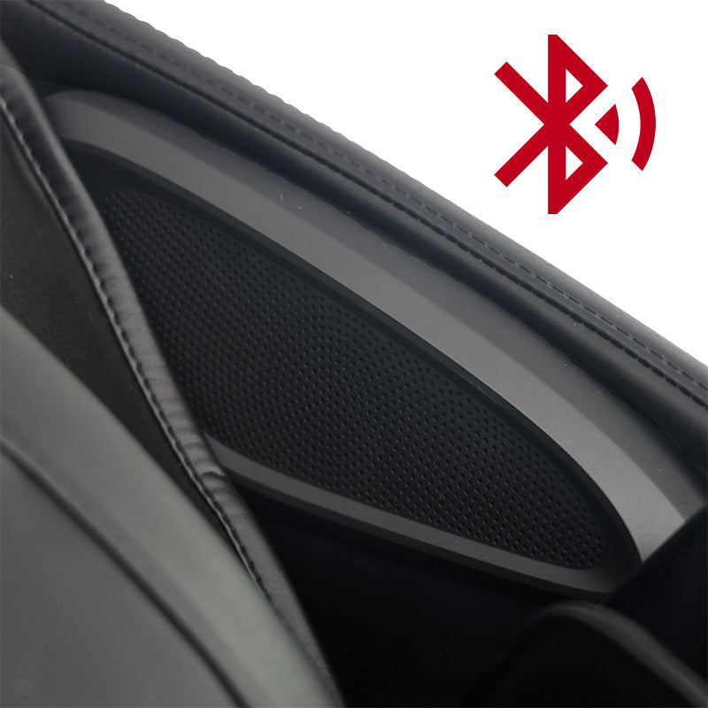 Close-up of the Kyota Zenyu M338 massage chair’s built-in Bluetooth® speaker in the headrest.