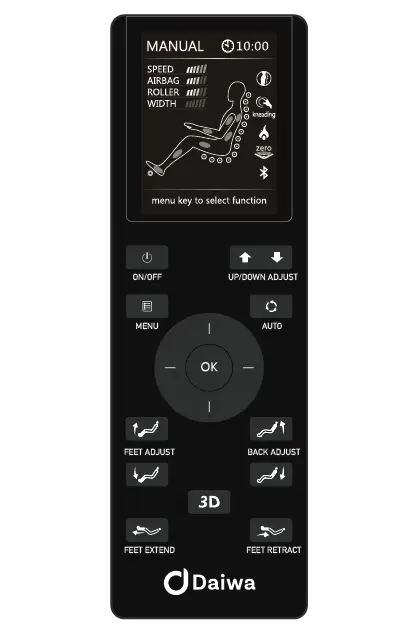 Daiwa Legacy 4 handheld remote control for massage chair settings.