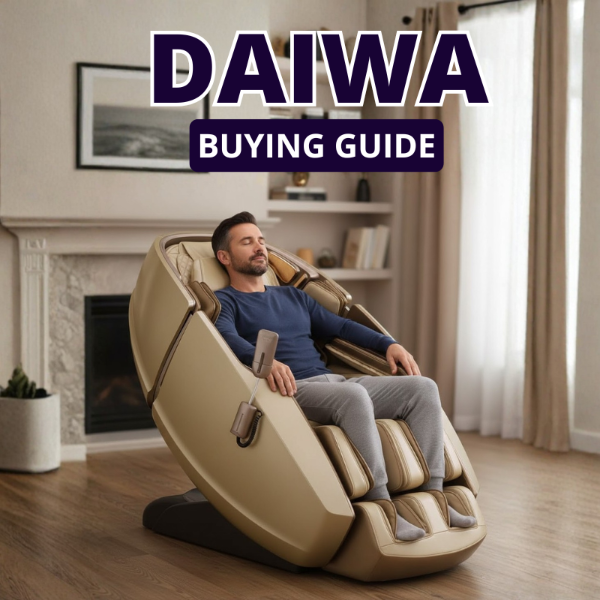 Daiwa massage chair brand buying guide thumbnail featuring someone relaxing in a Supreme Hybrid.