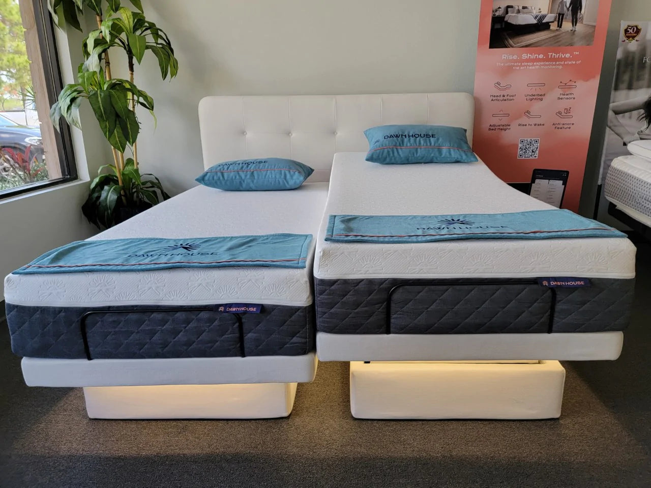 The Dawn House Living Adjustable Smart Bed offers built-in health sensors, voice controls, adjustable bed height, and more. 
