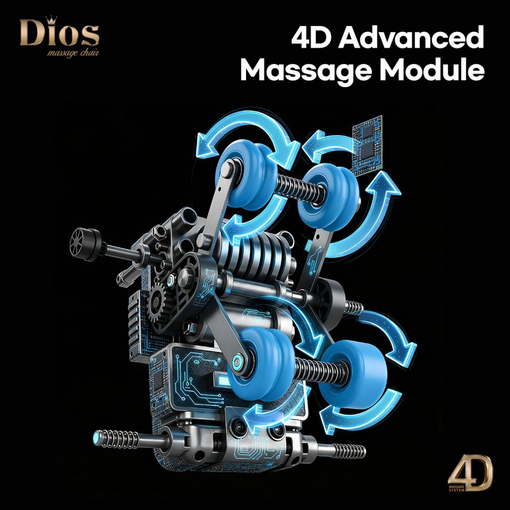 Kahuna Dios Flexa massage chair 4D advanced massage module with adjustable depth and intensity for personalized full-body relief.