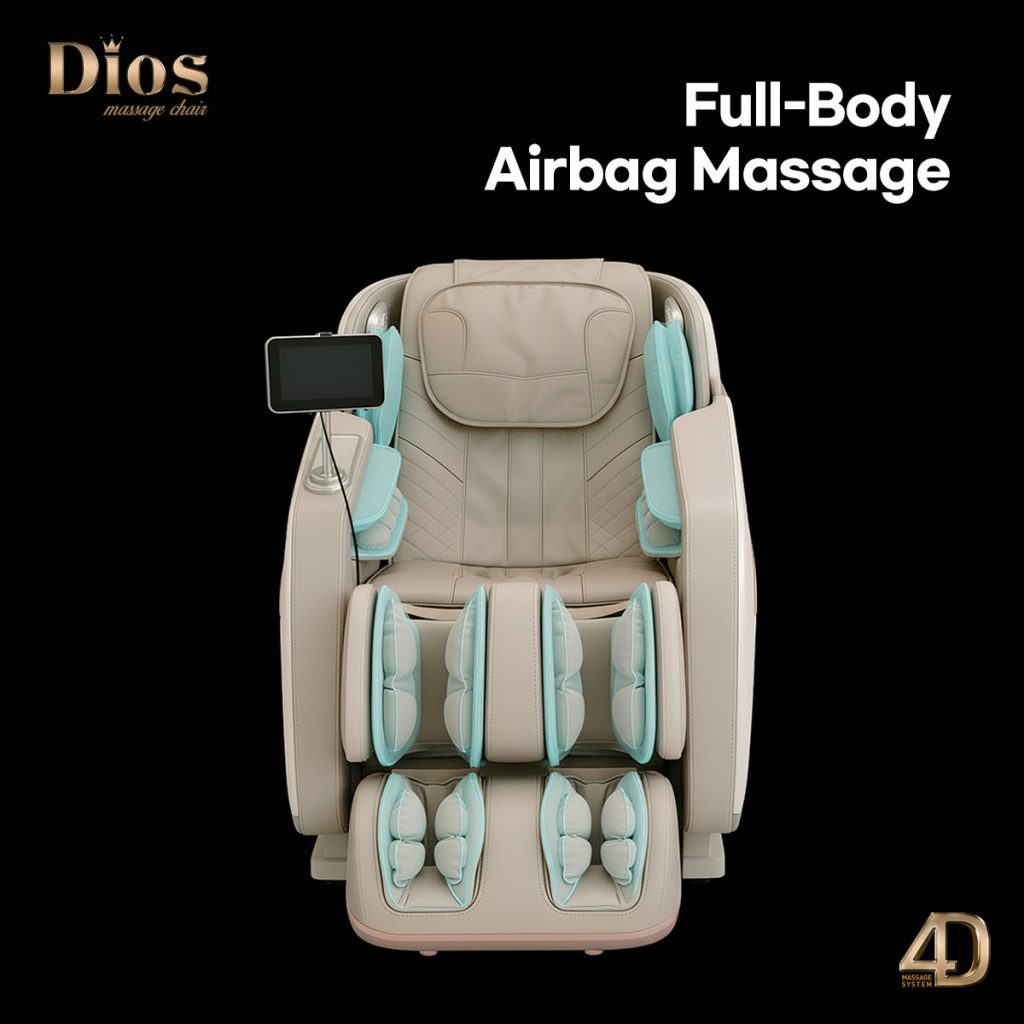 Kahuna Dios Flexa massage chair full-body airbag massage system with compression for enhanced circulation and relaxation.