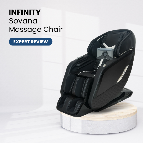 Infinity Sovana DualPro massage chair on a white background representing a product review.