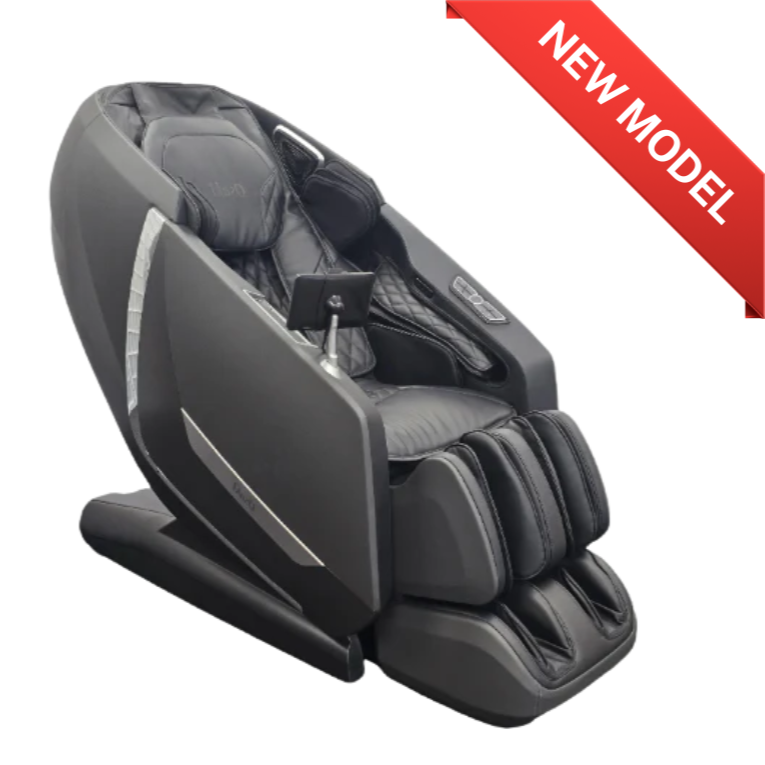 Osaki Kairos Duo 5D+4D massage chair in black with dual-track rollers, zero-gravity recline, and full-body air compression.