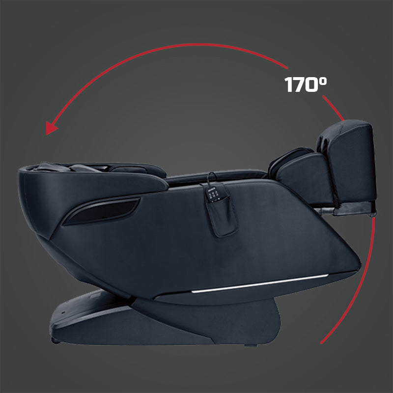Kyota Genki M380 Massage Chair in zero-gravity recline position elevating knees above heart level.