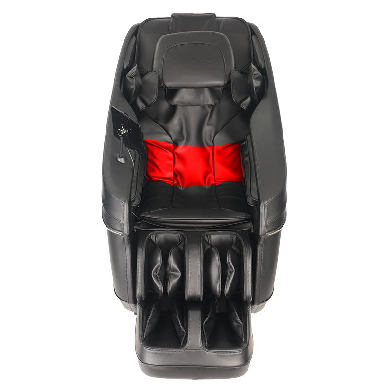 Close-up of the Kyota Zenyu M338 massage chair’s lumbar heating zone glowing to show the built-in heat therapy feature.