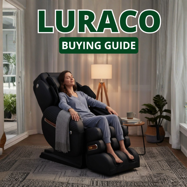 Luraco Massage Chair Buying Guide thumbnail featuring someone relaxing in a home setting while enjoying a massage in the Luraco I9 Max SE.