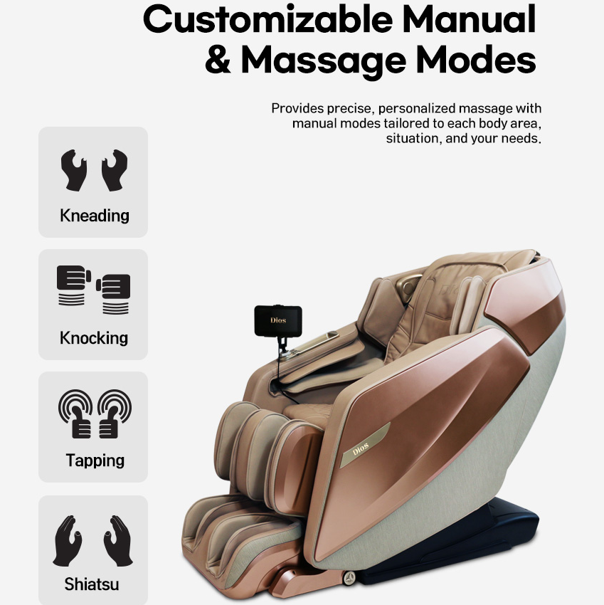 Kahuna Dios Flexa massage chair customizable manual modes for personalized massage techniques and intensity control.