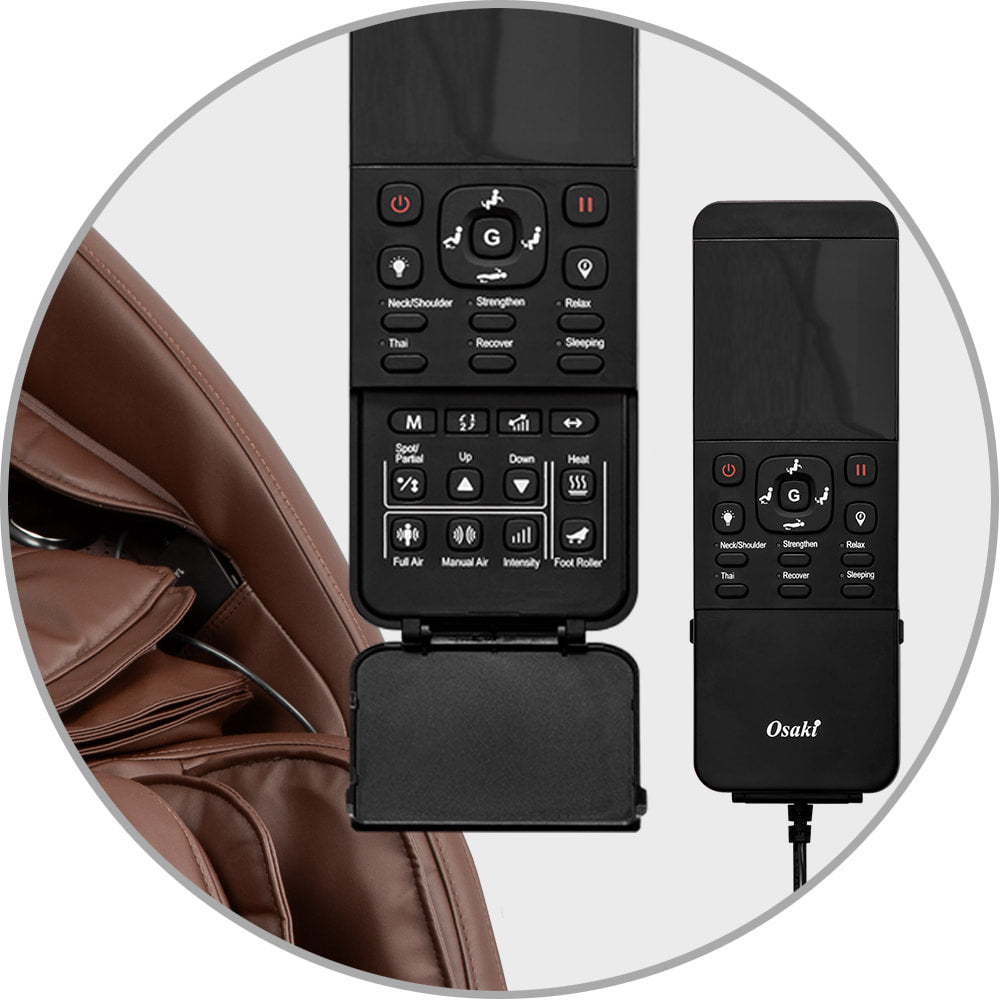 The Osaki OS-4000xt massage chair has a built in customizable remote for manual massage settings