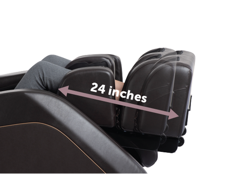 The Daiwa Pegasus 2 Smart massage chair features an automatic leg extension that adjusts up to 5.5 inches, ensuring a comfortable and customized fit for taller users while enhancing the effectiveness of the lower body massage.