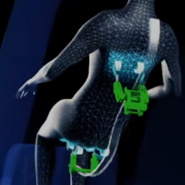 Close-up graphic of the Syner-D Dual Back Massage Mechanism inside the Infinity Ultra Imperial Syner-D massage chair demonstrating synchronized upper and lower back massage technology.
