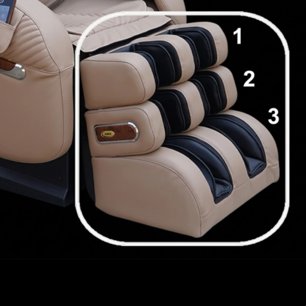 Illustration of the patented three-stage adjustable footrest on the Luraco i9 Max Special Edition massage chair.