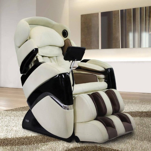 The Osaki OS-3D Pro Cyber Massage Chair has 3D rollers for full-body massage, an S-Track, and is available in elegant cream.