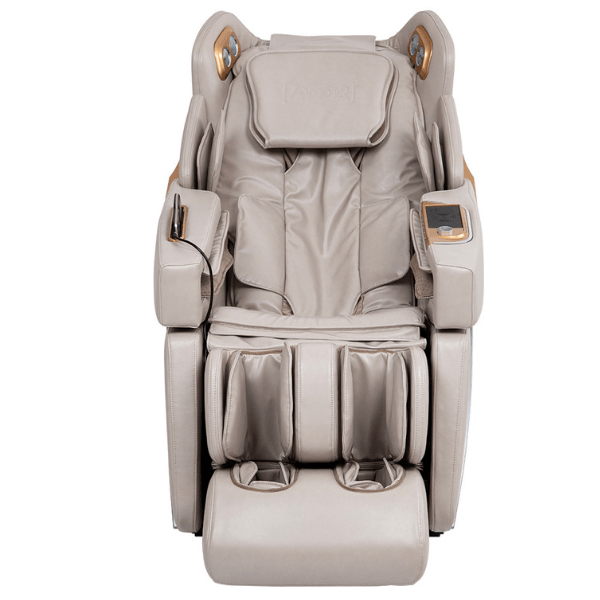 The Ador 3D Allure Massage Chair comes in elegant taupe and delivers full-body air compression and deep tissue massage. 