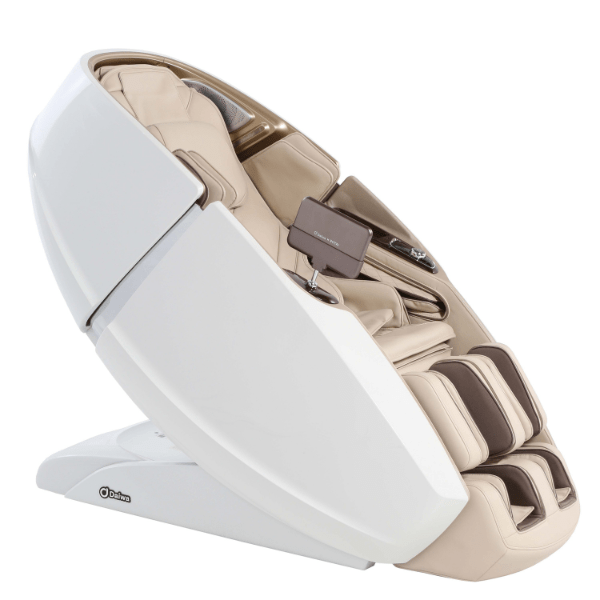 Daiwa The Supreme Hybrid Massage Chair is available in a variety of colors including cream with beautiful wood-grain accents.