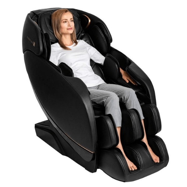 The Inner Balance Jin 2.0 massage chair comes with an L-Track system, 2D rollers, and full body air compression therapy. 