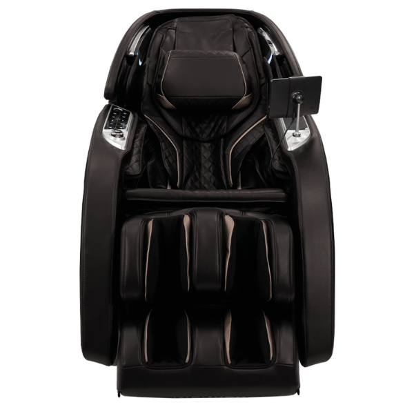 The Infinity Luminary massage chair comes with dual track rollers for healing inversion therapy stretches and comes in brown.