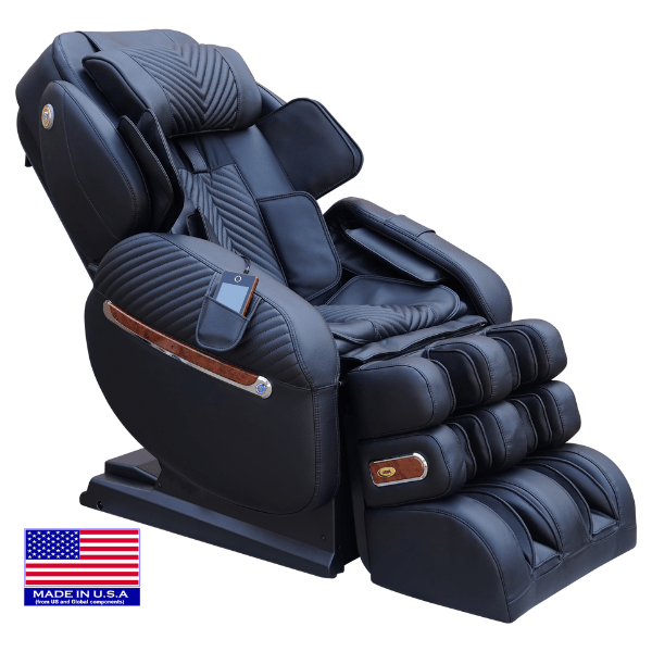 The Luraco iRobotics i9 Max Billionaire Edition Massage Chair is made with genuine leather and is available in elegant black.