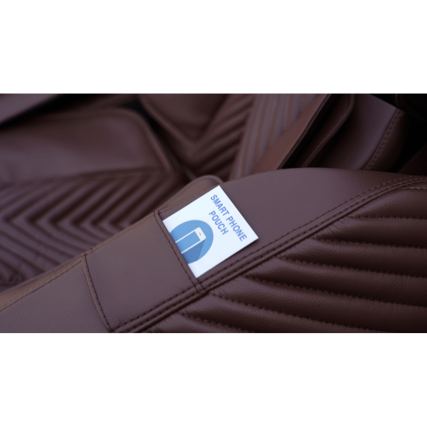 The Luraco iRobotics i9 Max Special Edition Massage Chair has a leather pocket on the armrest for storing your mobile device.