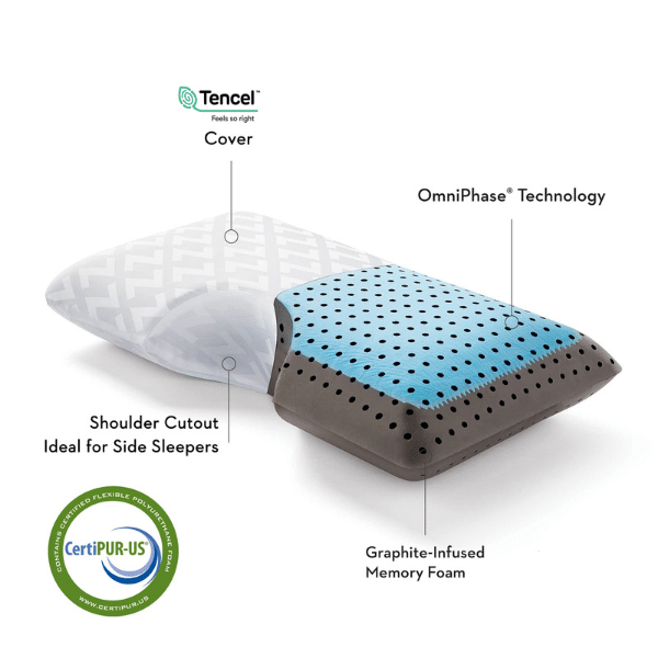 The Malouf Shoulder Carboncool pillow comes with a soft Tencel cover, shoulder cutout, and an advanced cooling process. 
