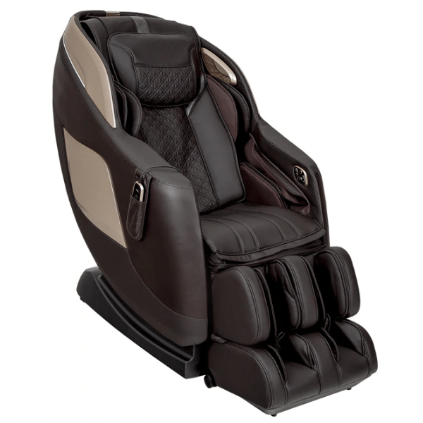 The Osaki OS Pro-3D Sigma Massage Chair uses deep tissue 3D rollers, L-track for neck to glutes coverage, and comes in brown.