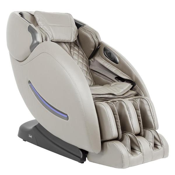 The Osaki OS-4000XT massage chair has 2D rollers for therapeutic massage, an L-Track system, and is available in sleek cream.