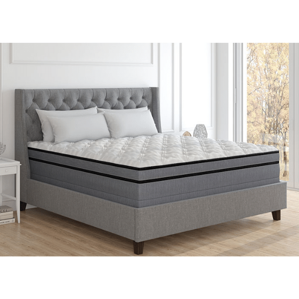 The Personal Comfort A8 Mattress has Gel-Infused comfort layers, a reversable seasonal top-cover, and an air control unit. 