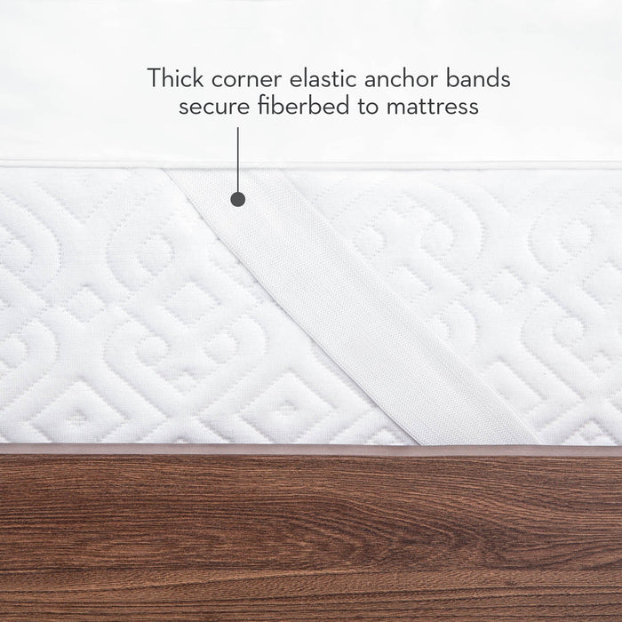 The Malouf Isolus 3-Inch Down Alternative Mattress Topper is a breathable topper with thick corner elastic anchor bands.