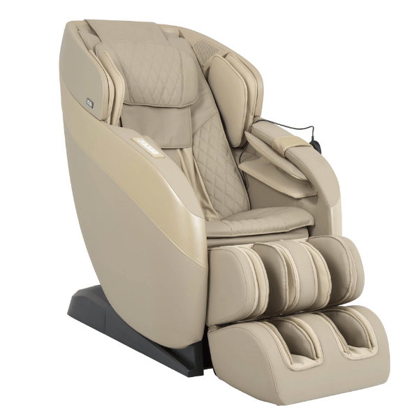 The Ador Infinix Massage Chair comes in beautiful taupe and has a 2D roller system, air compression, zero gravity, and heat. 