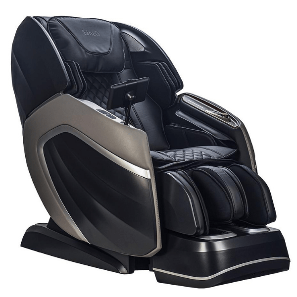 The Osaki OS-Pro 4D Emperor massage chair has humanlike 4D rollers, an L-Track system, and comes in elegant black & grey. 