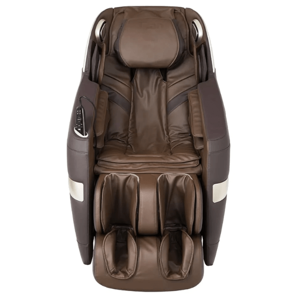 The Titan Quantum Massage Chair uses 3D rollers to deliver full-body deep-tissue massage and comes in sleek brown. 